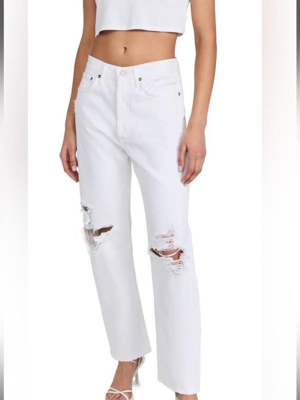 Agolde White Distressed Straight-Leg Jeans